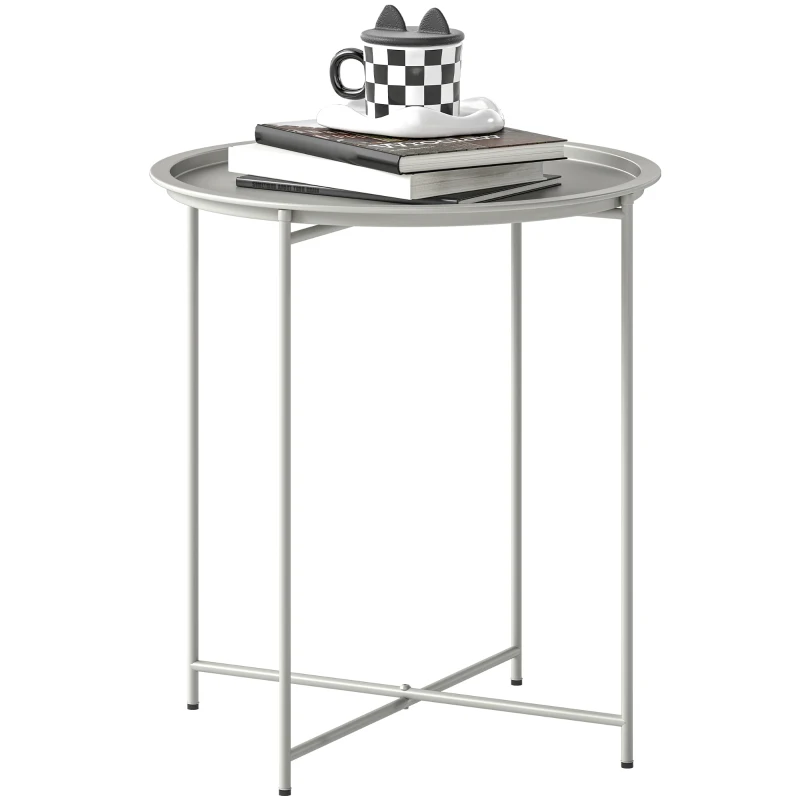 Outsunny Steel Removable Tray Top Garden Table - White