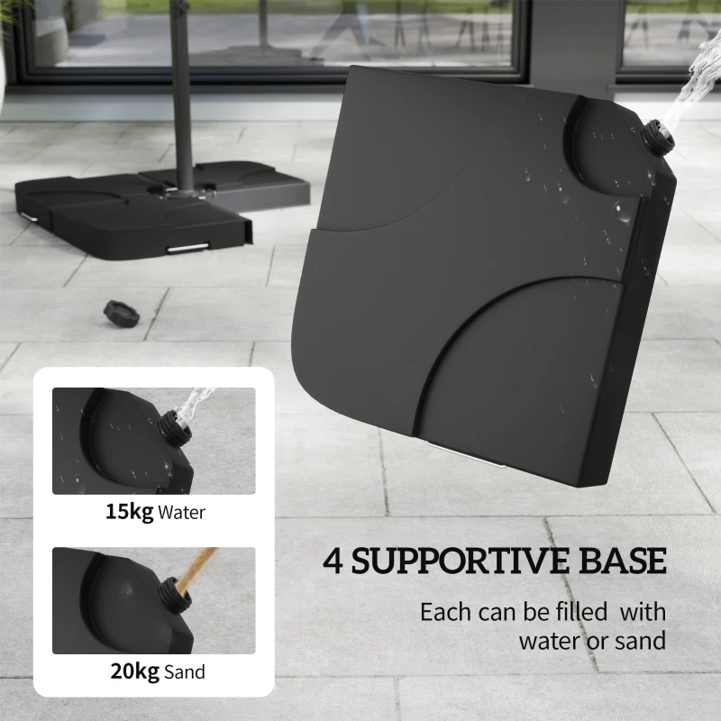 Outsunny 3m Overhanging Parasol, with Base, Weights and Cover - Black