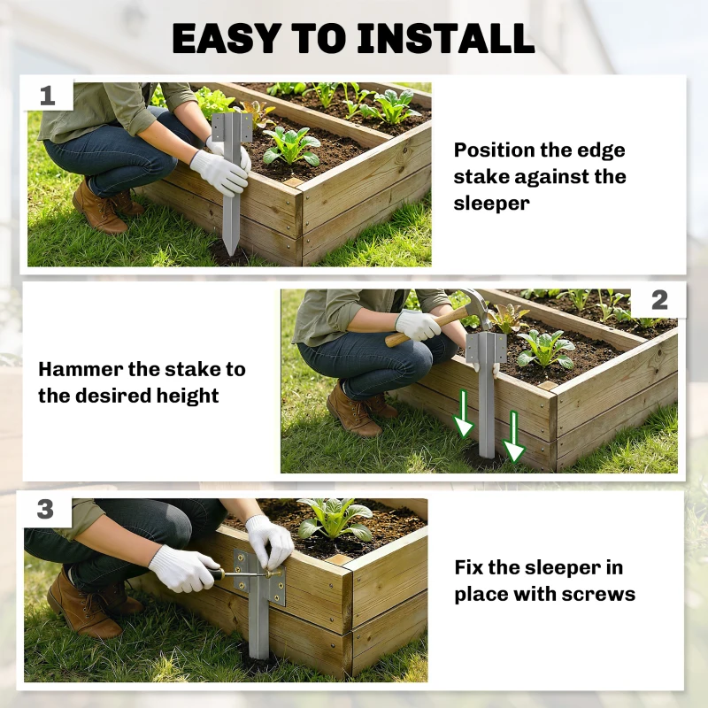 Outsunny 20 Pack Railway Sleeper Brackets, 41 cm Heavy Duty Galvanised Steel Sleeper Stakes with Screws and Gloves