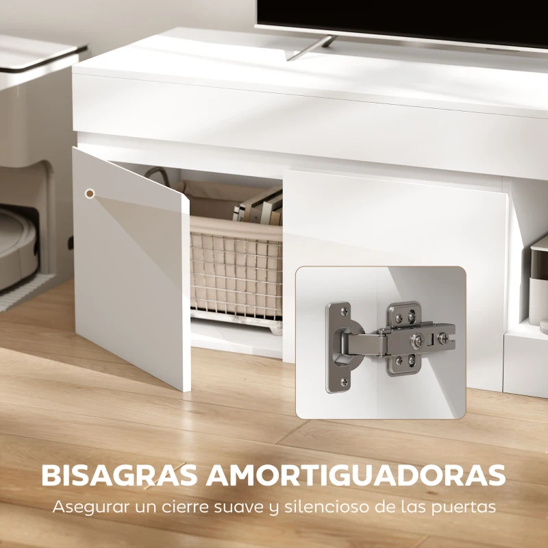 HOMCOM Mueble de TV Moderno para Salón con 2 Puertas Estante Abierto para Televisión 60 Pulgadas 140x40x48 cm Blanco