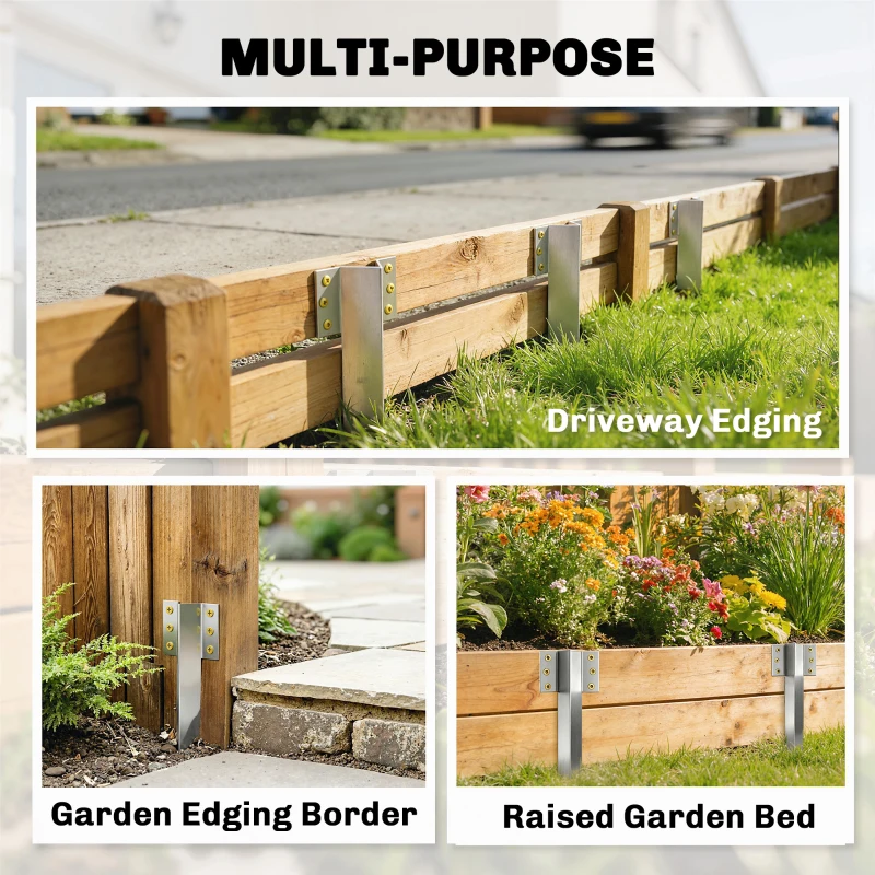 Outsunny 20 Pack Railway Sleeper Brackets, 41 cm Heavy Duty Galvanised Steel Sleeper Stakes with Screws and Gloves