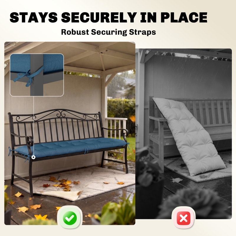 Outsunny Sun Lounger Cushion, Memory Foam Patio Chair Cushion with Ties, Outdoor Seat Pad Fits 190 x 60 cm Lounger, Blue