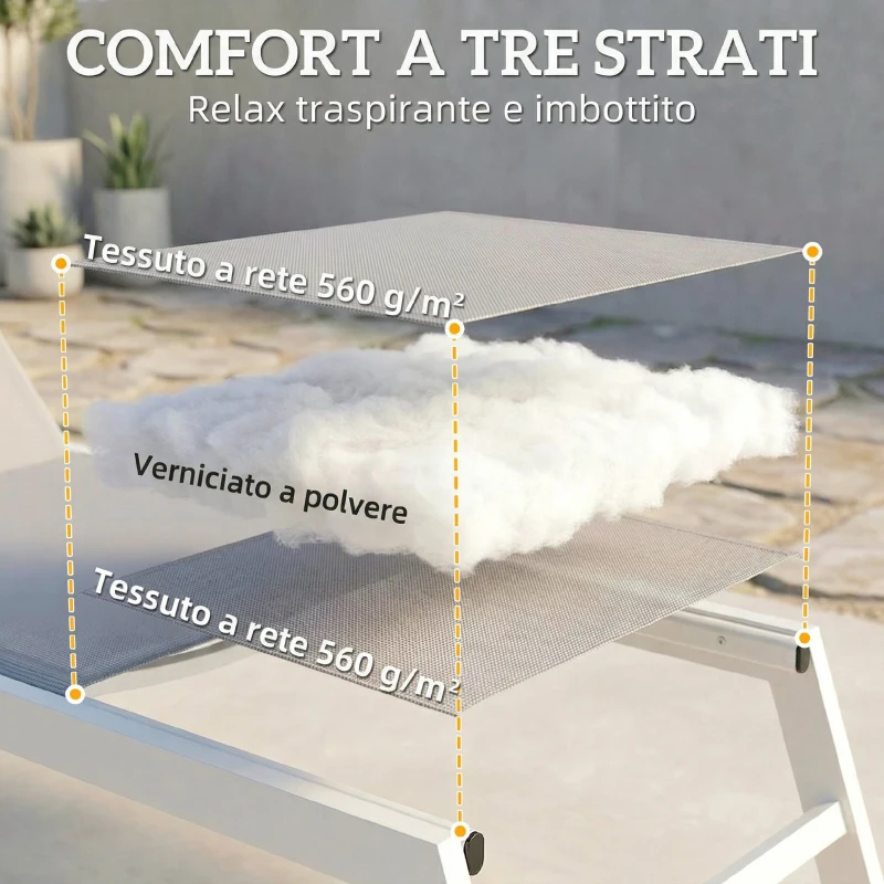 Outsunny Sdraio Imbottita con Schienale a 6 Posizioni, Telaio Alluminio, Capacità 120 Kg, Grigio Chiaro