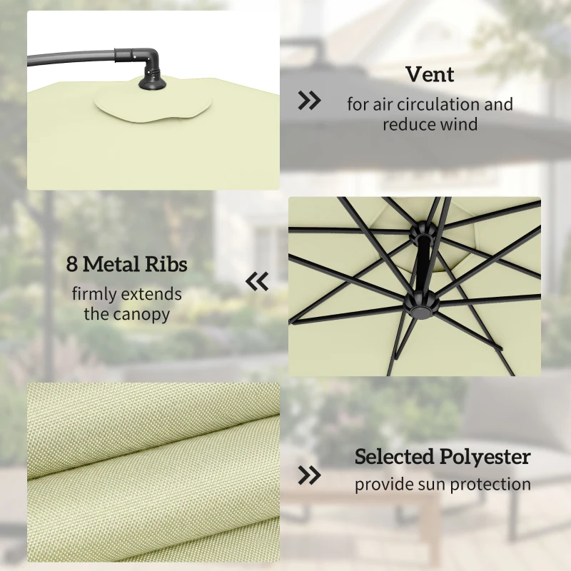 Outsunny 3m Overhanging Cantilever Parasol, with Cross Base - Beige
