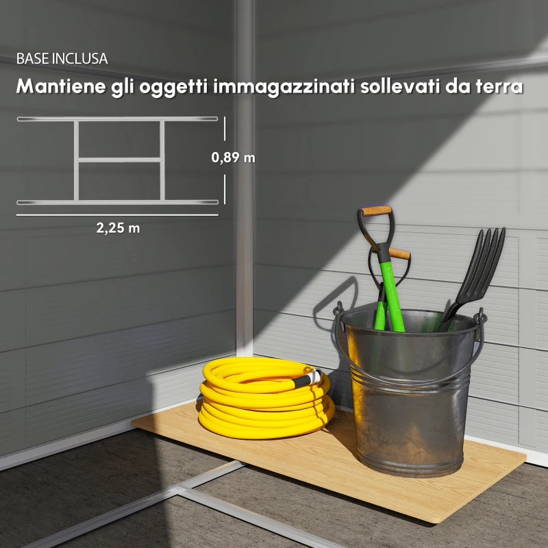 Outsunny Casetta da giardino, 4,1 m², con tetto a due falde, 240 x 190 x 180/228 cm, Grigio