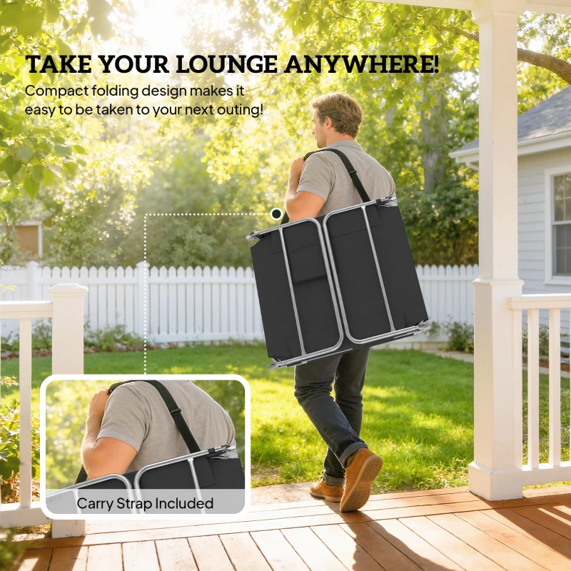 Outsunny 5-Position Adjustable Sun Loungers Set of 2 with Reading Hole and Side Pocket, Black