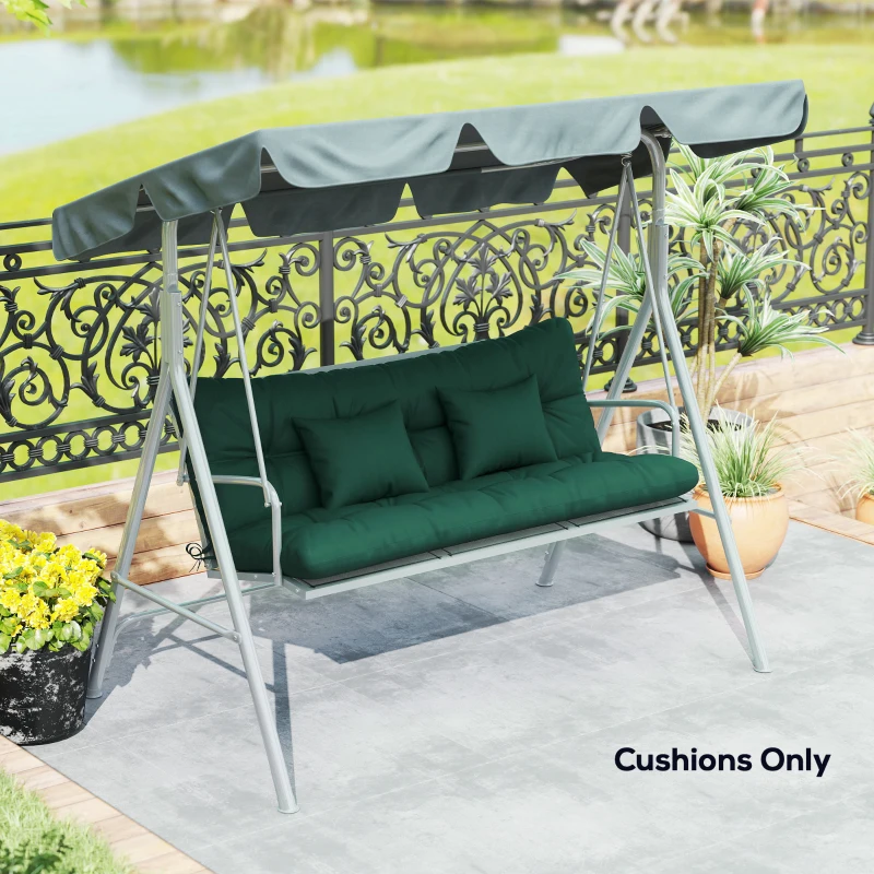 Outsunny Outdoor Seat Cushions Back Cushion with 2 Pillows, Water Repellent Seat Pads for 3-Seater Chair, Green