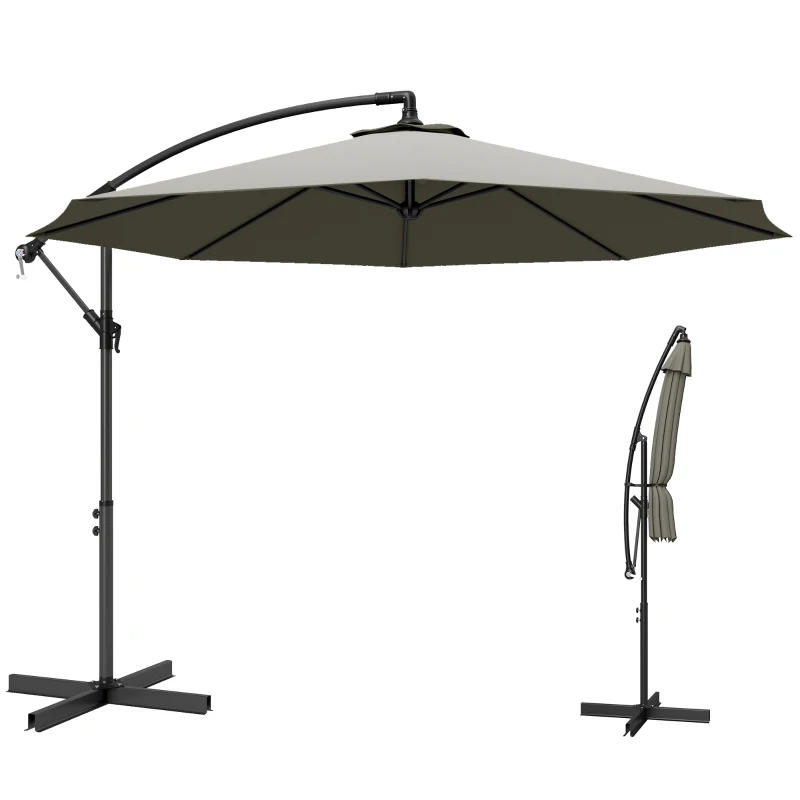 Outsunny 3m Overhanging Cantilever Parasol, with Cross Base - Light Grey