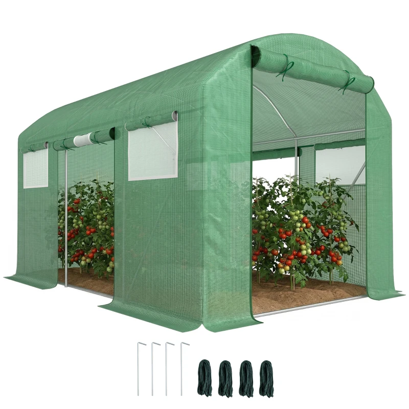 Outsunny 9.8 x 6.6ft Walk-In Polytunnel Greenhouse - Green