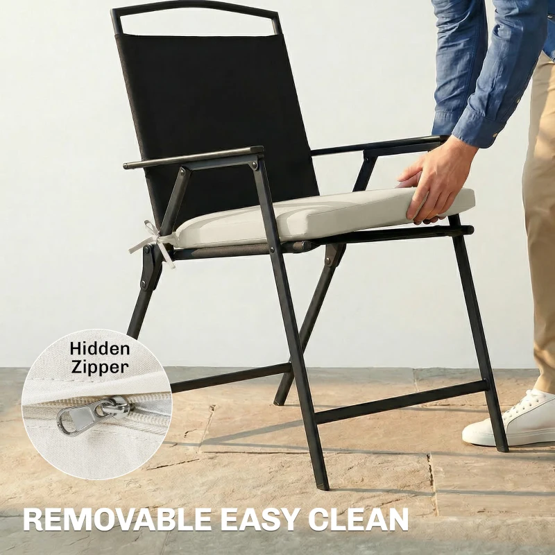 Outsunny Outdoor Chair Seat Cushions Set of 2, Garden Chair Cushions with 7cm Thick Foam & Ties, Cream White