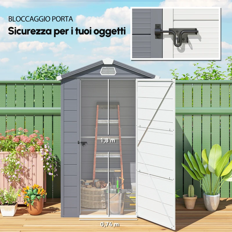 Outsunny Casetta da giardino, 1,1m², con tetto a due falde, 133 x 102 x 180/208 cm, Grigio scuro
