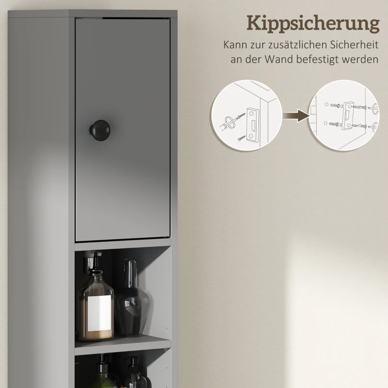 kleankin Badezimmerschrank, 4 Regale, Schublade, Spanplatte, schlankes Design, Grau