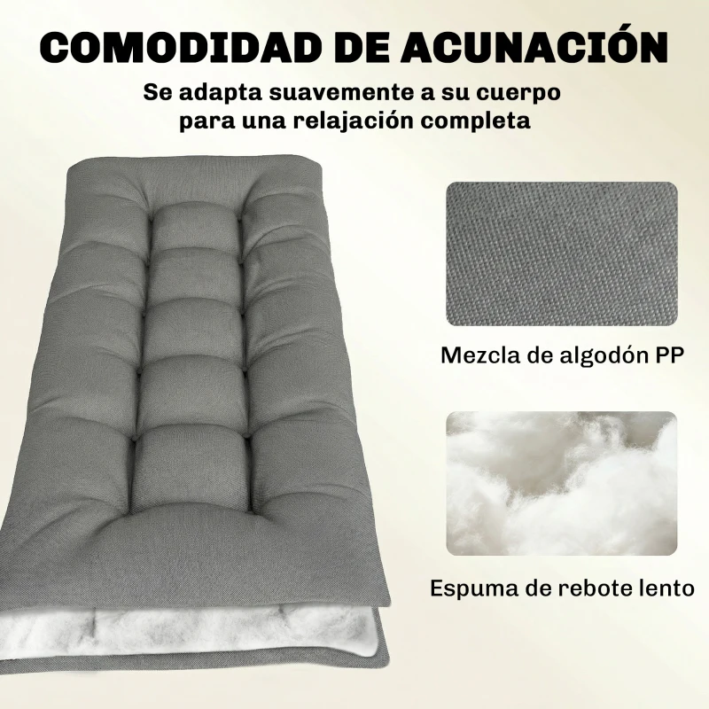 Outsunny Cojín para Banco Exterior con Correas de Sujeción Protección UV50+ Rebote Lento Interior Exterior 198x65x13 cm Gris