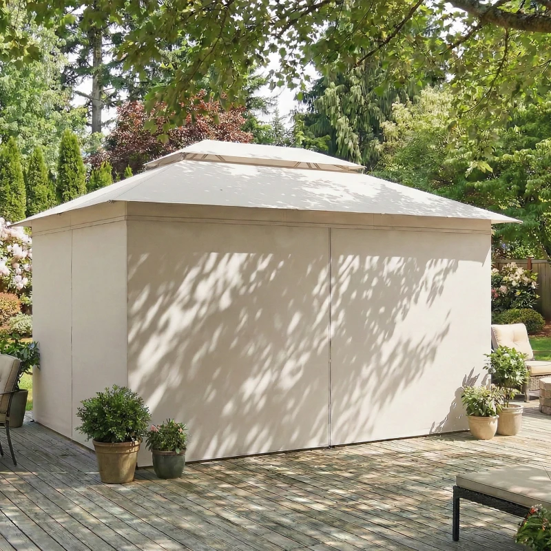 Outsunny 3 x 4 m Outdoor Garden Gazebo with Netting and Curtains, UPF50+ Patio Gazebo Permanent Pavilion Canopy, Beige
