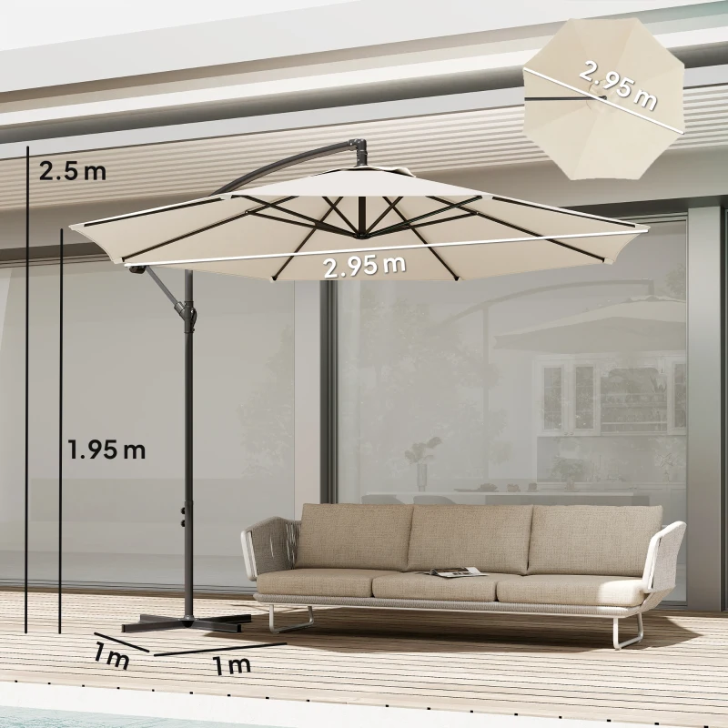 Outsunny 3 m Overhanging Cantilever Parasol, with Cross Base - Cream White