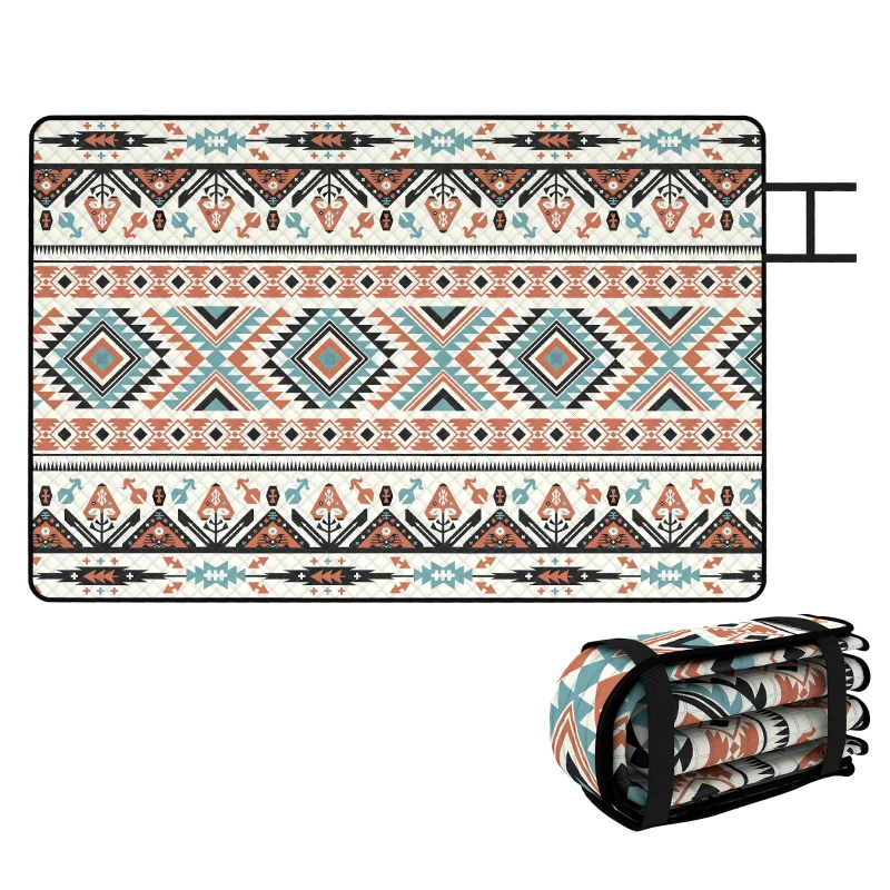 Outsunny Picnic Blanket, 300x200CM Large Beach Blanket Outdoor Picnic Mat with Integrated Strap for Camping, Mix-Colour