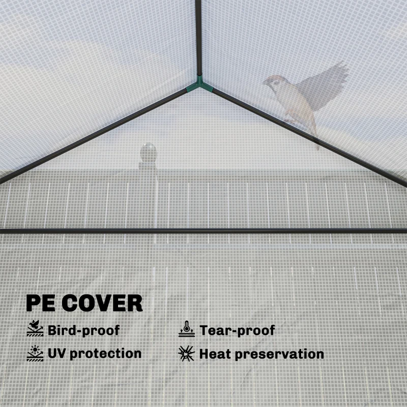 Outsunny Small Greenhouse with Raised Garden Bed, Galvanised Walk-in Greenhouse with Roll Up Windows, 141 x 141 x 190 cm, White