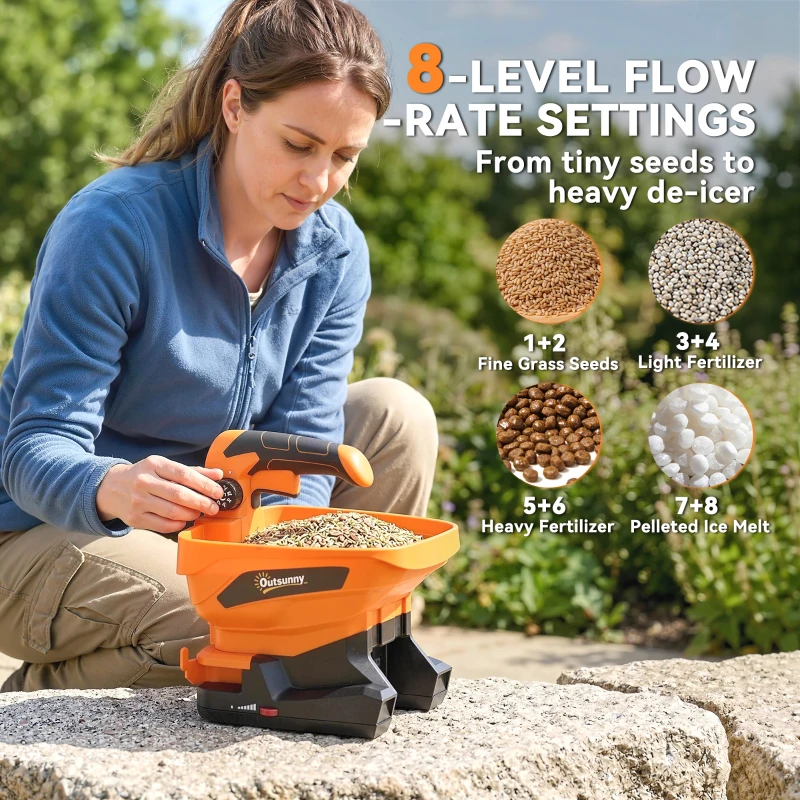 Outsunny Cordless Spreader, 3.3L Handheld Seed Spreader with Adjustable Scatter Width, Adjustable Flow, USB Charging Cable
