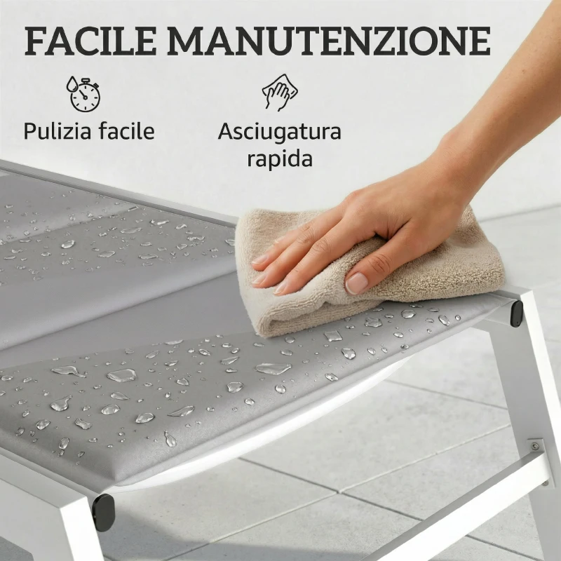 Outsunny Sdraio Imbottita con Schienale a 6 Posizioni, Telaio Alluminio, Capacità 120 Kg, Grigio Chiaro