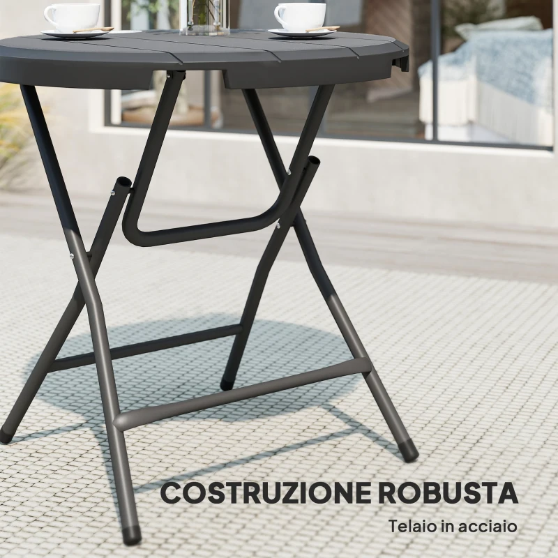 Outsunny Tavolo da Giardino Rotondo Pieghevole per 4 Persone in Alluminio e Plastica HDPE, Ø80x73 cm, Grigio