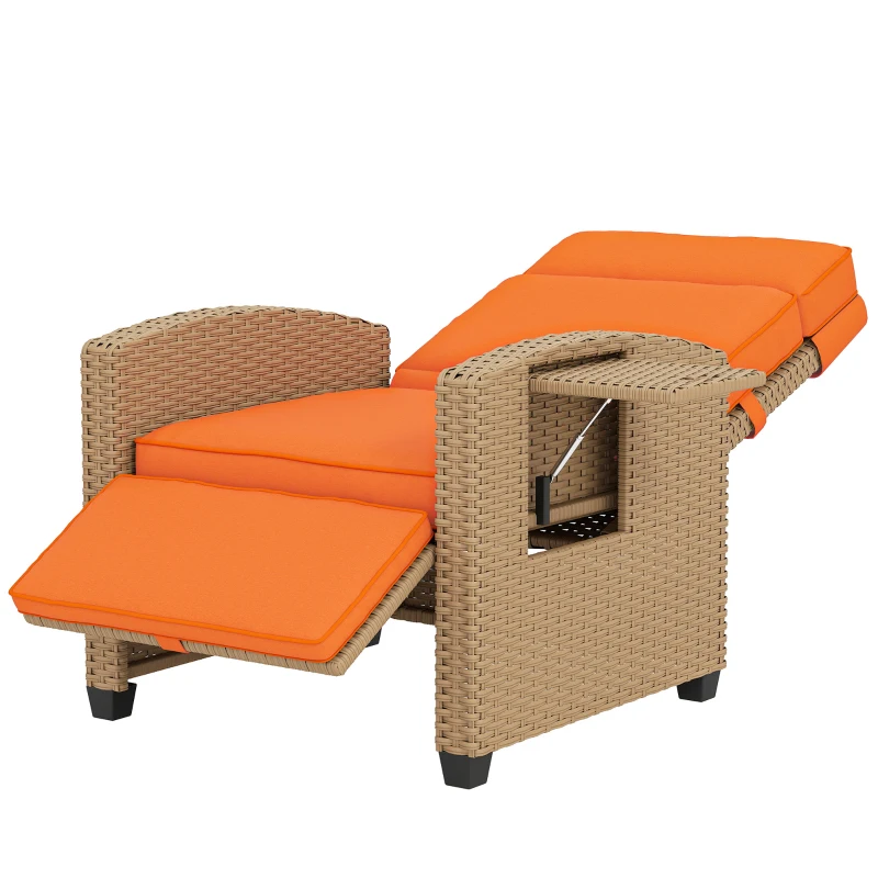 Outsunny 145° Reclining Rattan Armchair, with Footrest - Khaki/Orange