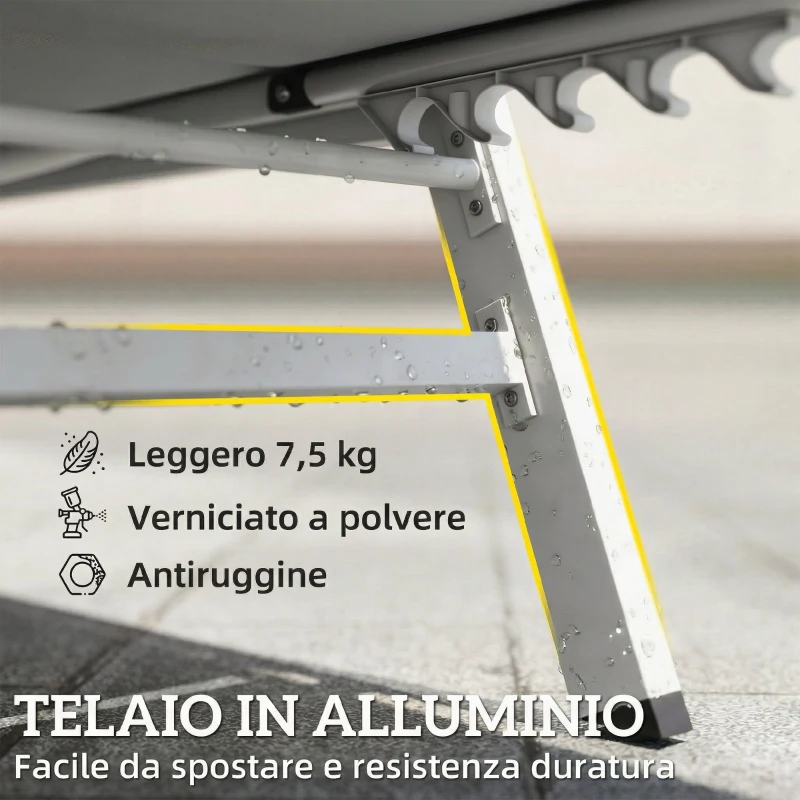 Outsunny Sdraio Imbottita con Schienale a 6 Posizioni, Telaio Alluminio, Capacità 120 Kg, Grigio Chiaro