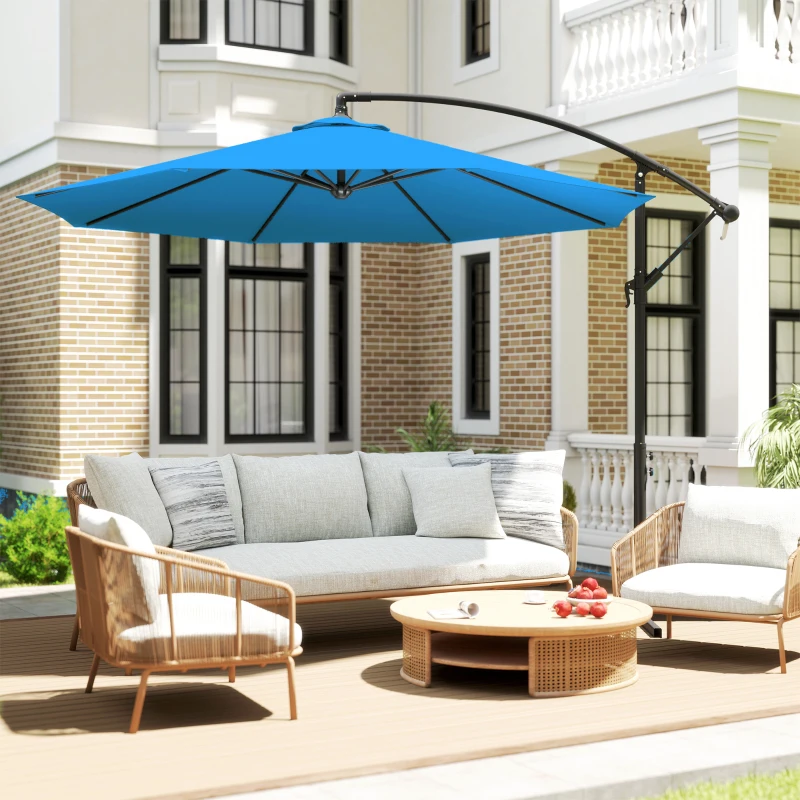 Outsunny 3m Overhanging Cantilever Parasol, with Cross Base - Blue