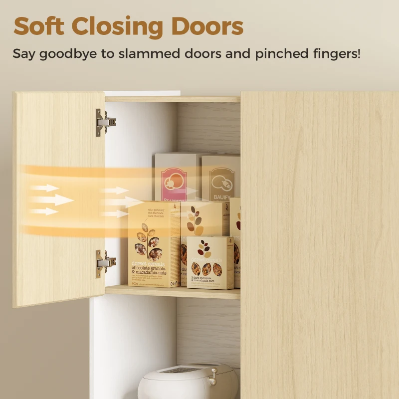 HOMCOM 170 cm keukenkast, moderne kast met open vak, verstelbare planken, natuurhout-look