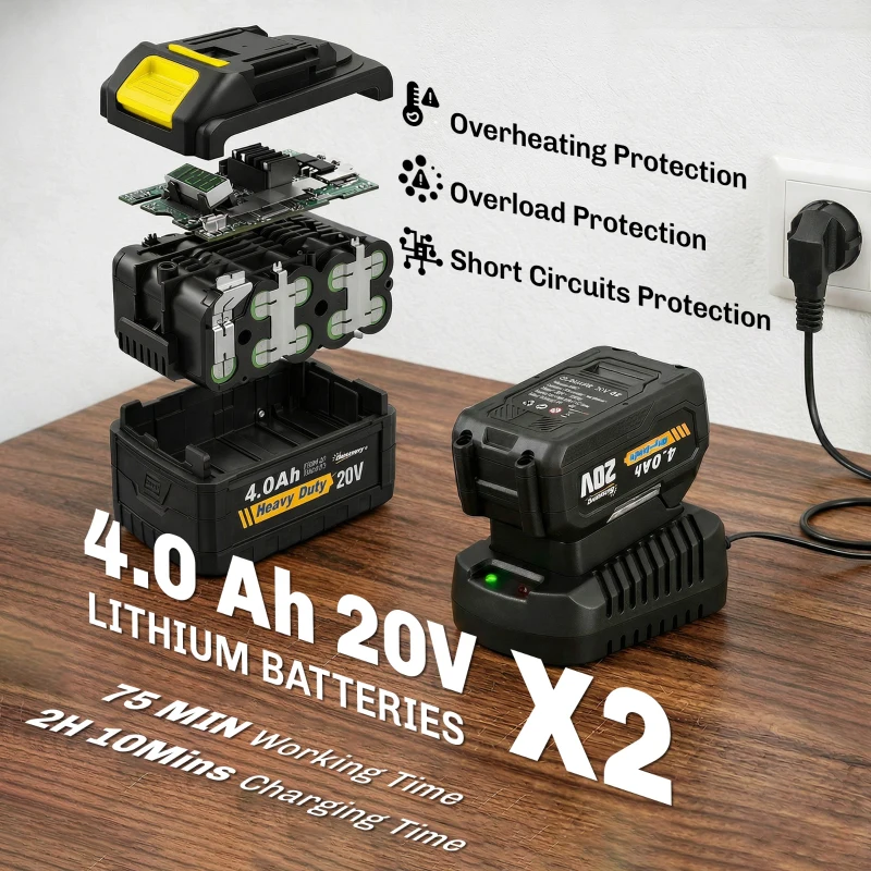 Outsunny Cordless Tiller, 18V Electric Garden Rotavator with 2 x 4000mAh Batteries, Charger, 20cm Tilling Width & 18cm Depth