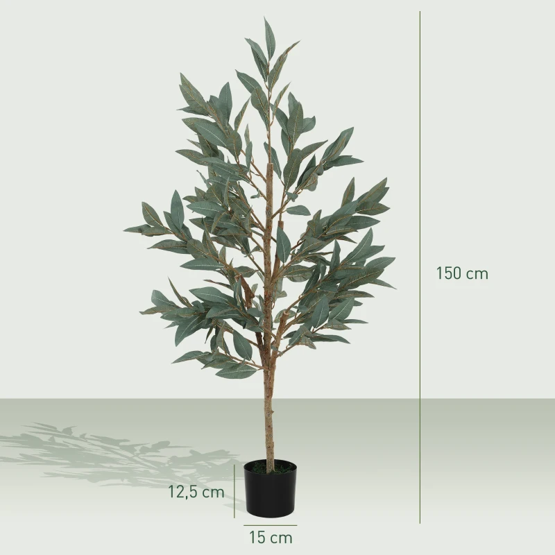 HOMCOM Conjunto de 2 Plantas Artificiais de Louro 150 cm Plantas Artificiais Decorativas Grande Verde