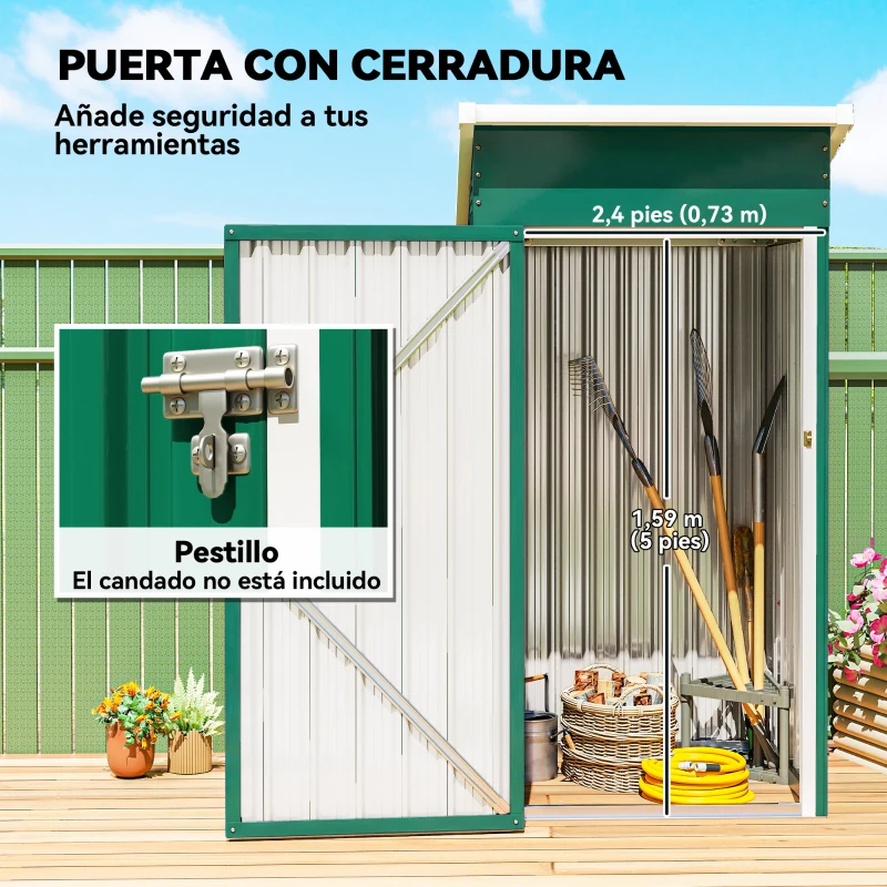 Outsunny Caseta de Jardín Exterior Metálico 0,74 m² 107,5x91x185 cm con Techo Inclinado Puerta con Cerradura Ventilaciones Verde