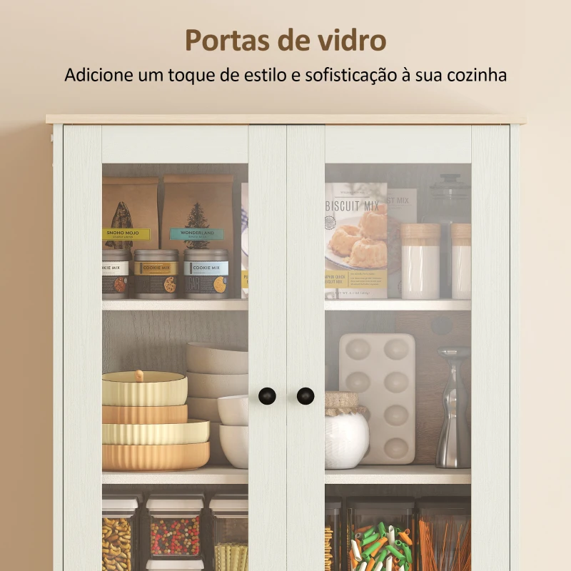 HOMCOM Armário de Cozinha com 2 Portas de Acrílico Gaveta Grande e Prateleiras Ajustáveis 76x40x182,5 cm Creme