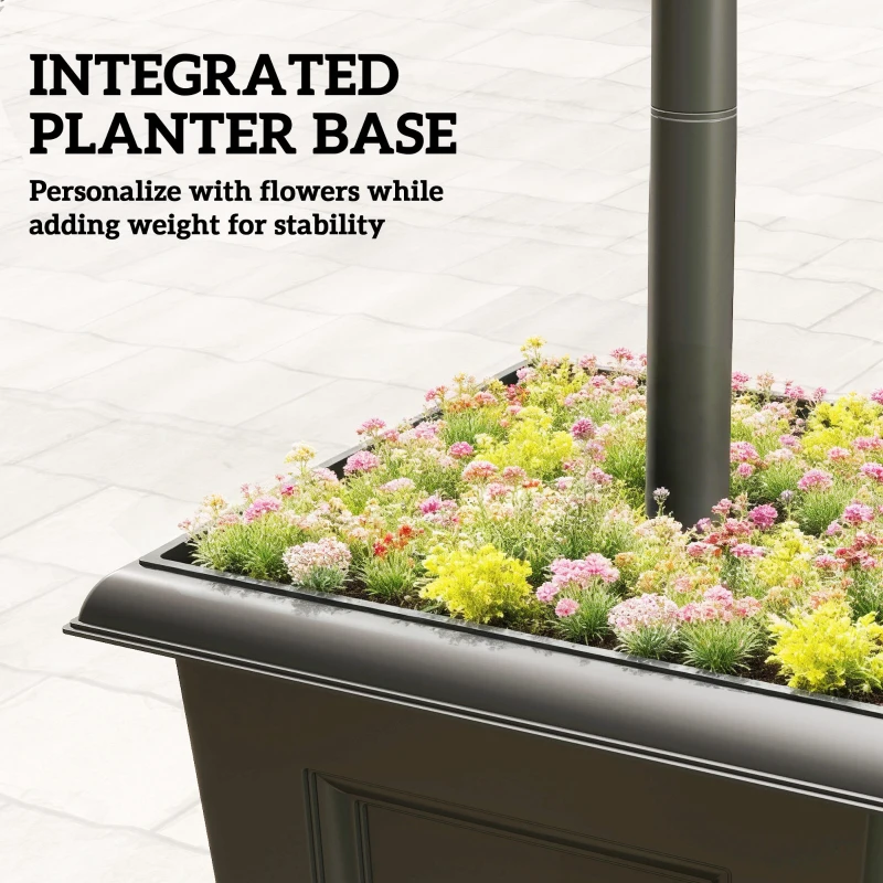 Outsunny Solar Lamp Post with Dusk-to-Dawn Sensor Street Light with 3-Head Planter 185 cm Black