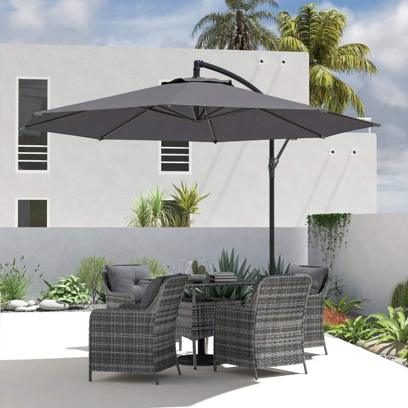 Outsunny 3 m Overhanging Cantilever Parasol, with Cross Base - Grey