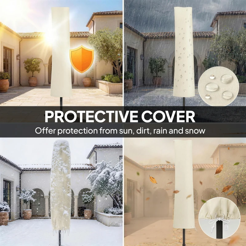 Outsunny 3 x 3 m Garden Cantilever Parasol w/ Light, Cover, UPF50+ Patio Umbrella w/ Wind Protection, 360° Rotation, Cream White