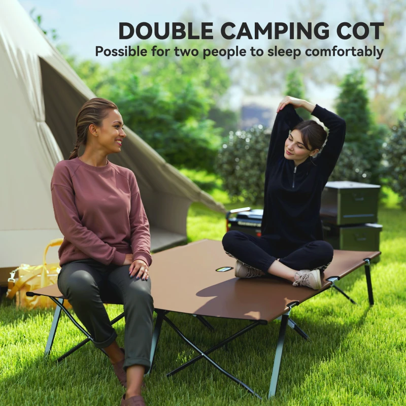 Outsunny Double Camping Cot Bed, with Bag - Khaki