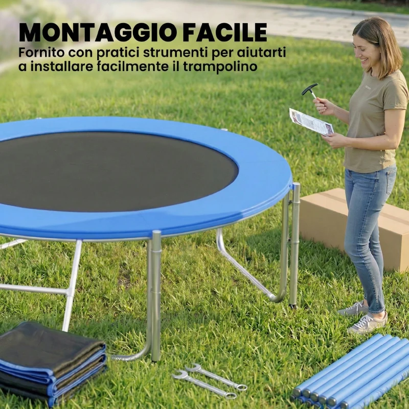 Trampolino SPORTNOW 244 cm, Rete di Protezione inclusa, Scala per accesso.