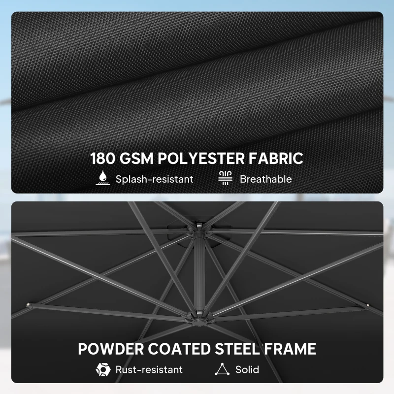 Outsunny 3 m Overhanging Cantilever Parasol, with Cross Base - Black