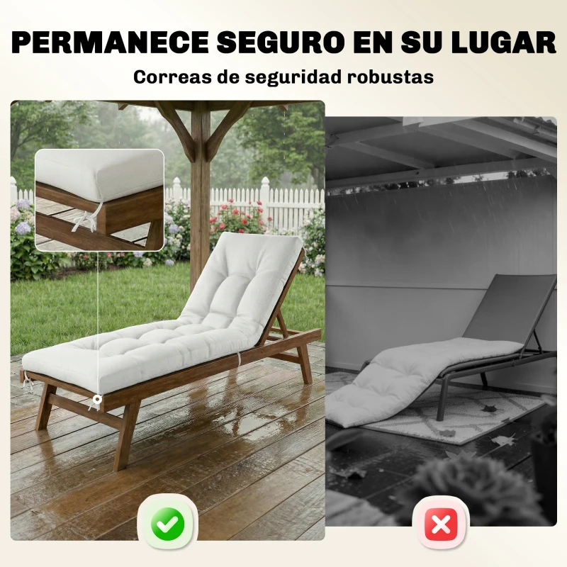 Outsunny Cojín para Banco Exterior con Correas de Sujeción Protección UV50+ Rebote Lento Interior Exterior 198x65x13 cm Crema