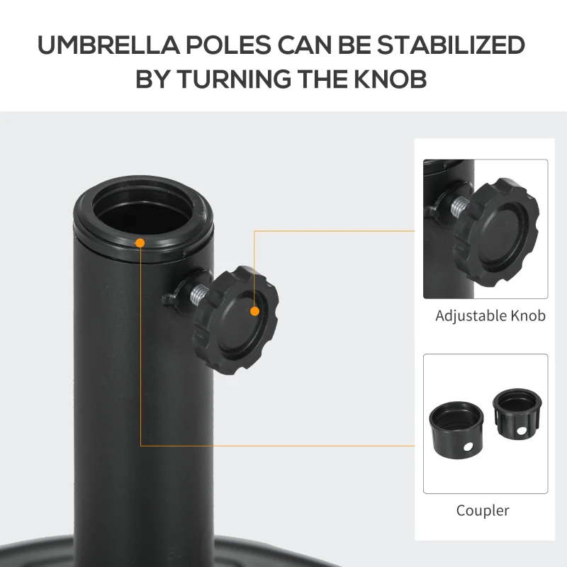 Outsunny Umbrella Base, Heavy Duty Concrete Base Holder with Steel Pole, Round Parasol Stand for Patio, Outdoor, Garden, Black