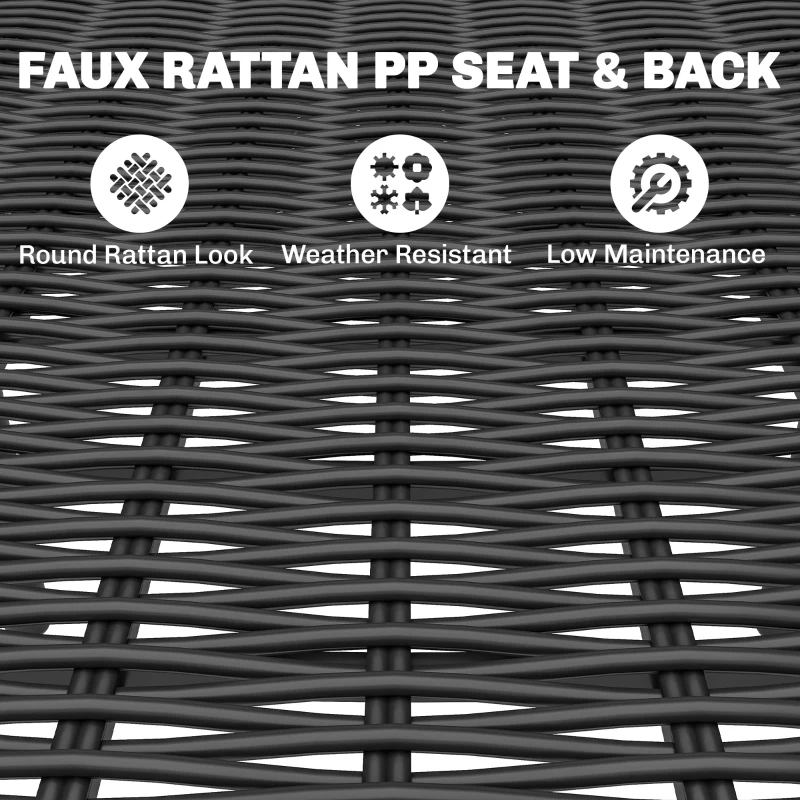 Outsunny Garden Dining Set for 6, Faux Wood Metal Outdoor Table and Stackable Chairs with Plastic Rattan Effect Seat, Black