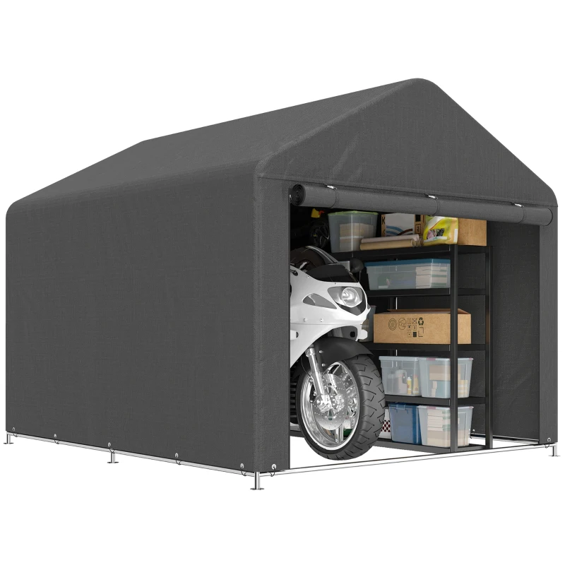 Outsunny 6.6 x 7.8ft Outdoor Garden Storage Shed, Waterproof Bike Tent with Roll-up Zipper Door, Galvanised Metal Frame, Portable Shed Shelter Carport for Motorcycle Garden Tools, Dark Grey