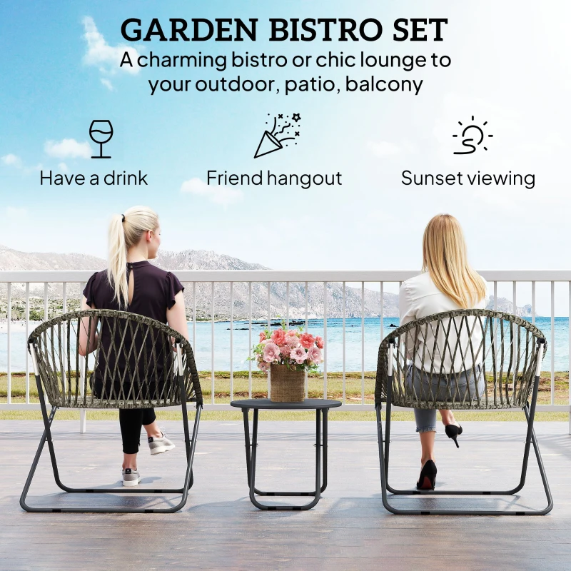 Outsunny Patio Bistro Set, Folding Patio Furniture Set with 2 Chairs and Table, Grey