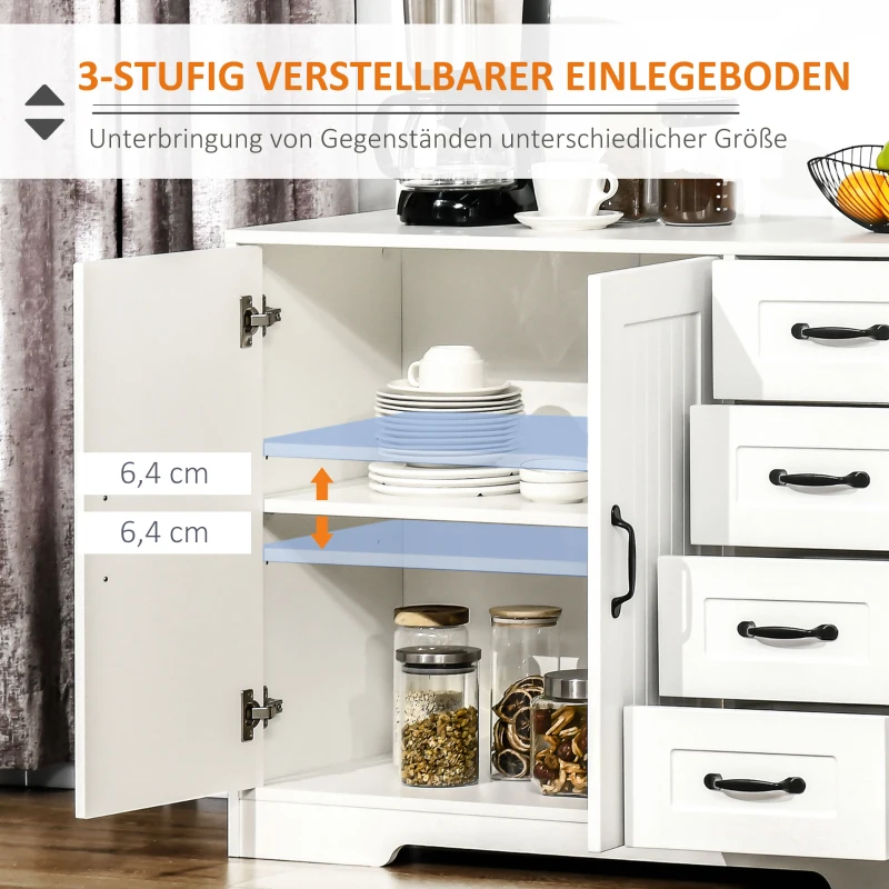 HOMCOM Sideboard Kommode Anrichte, Modernstil, 4 Schubladen, 1 Schrank, 105 cm x 40 cm x 76 cm, Weiß(m-5)