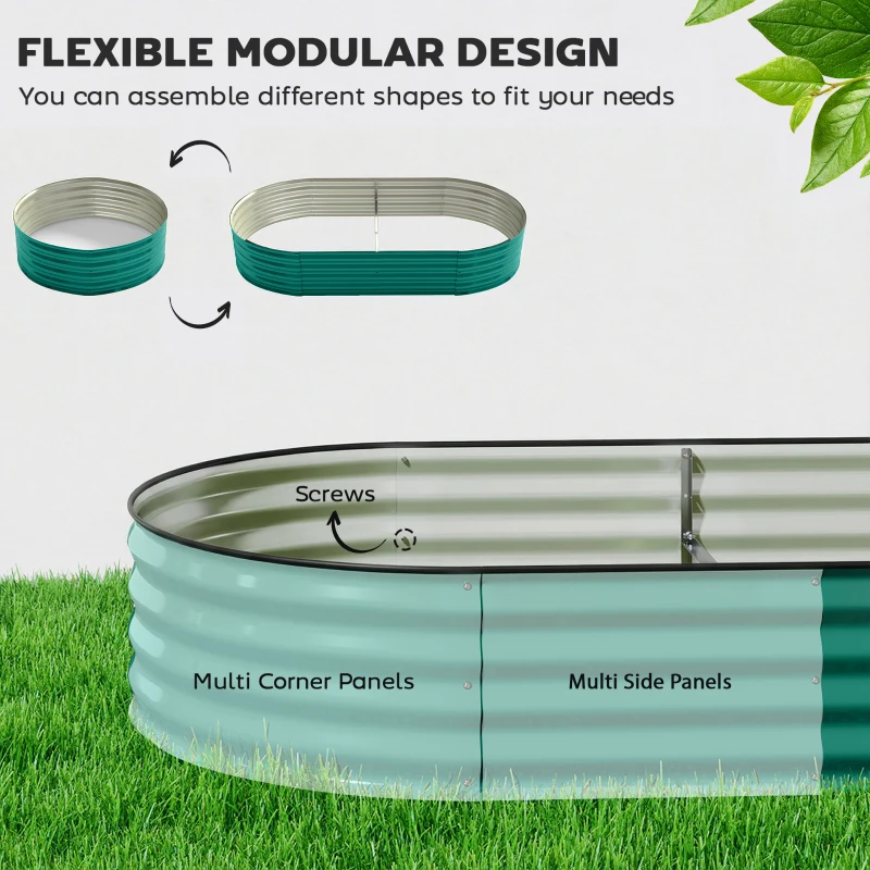 Outsunny Galvanised Raised Garden Bed, Metal Planter Box with Safety Edging, for Flowers, Herbs, Succulents, Light Green