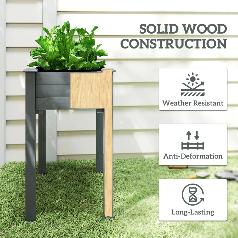 Outsunny Raised Bed for Garden, Wooden Elevated Planter Box with Bed Liner, for Flower Vegetable Herb, Dark Grey
