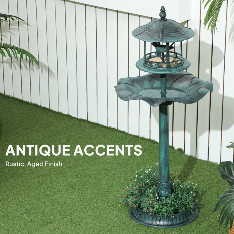 Outsunny 3-in-1 Garden Bird Bath, Freestanding Birdbath with Large Water Basin, Underneath Flower Planter, Φ50 x 113 cm, Green