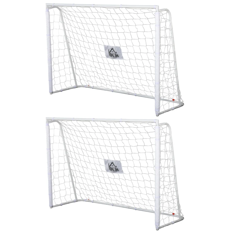 HOMCOM Conjunto de 2 Balizas de Futebol com Suporte de Metal e Rede para Treino 186x62x123 cm Branco