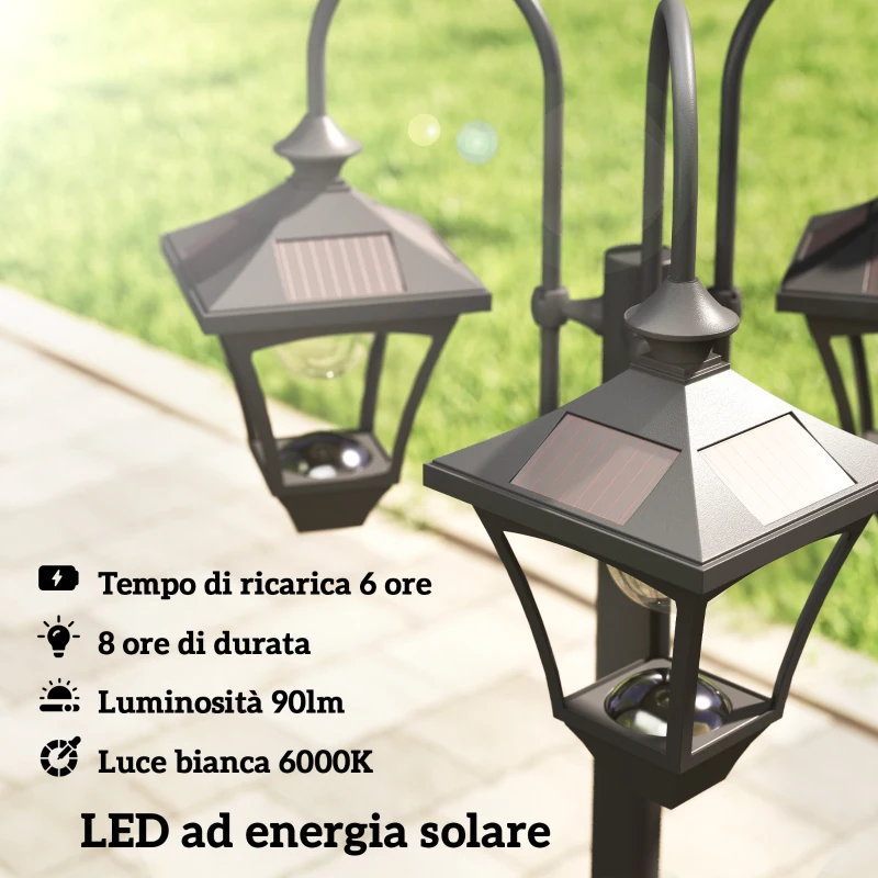 Outsunny Lampione da Giardino Solare 1.85 m in Acciaio Inox con Altezza Regolabile, IP44 Impermeabile