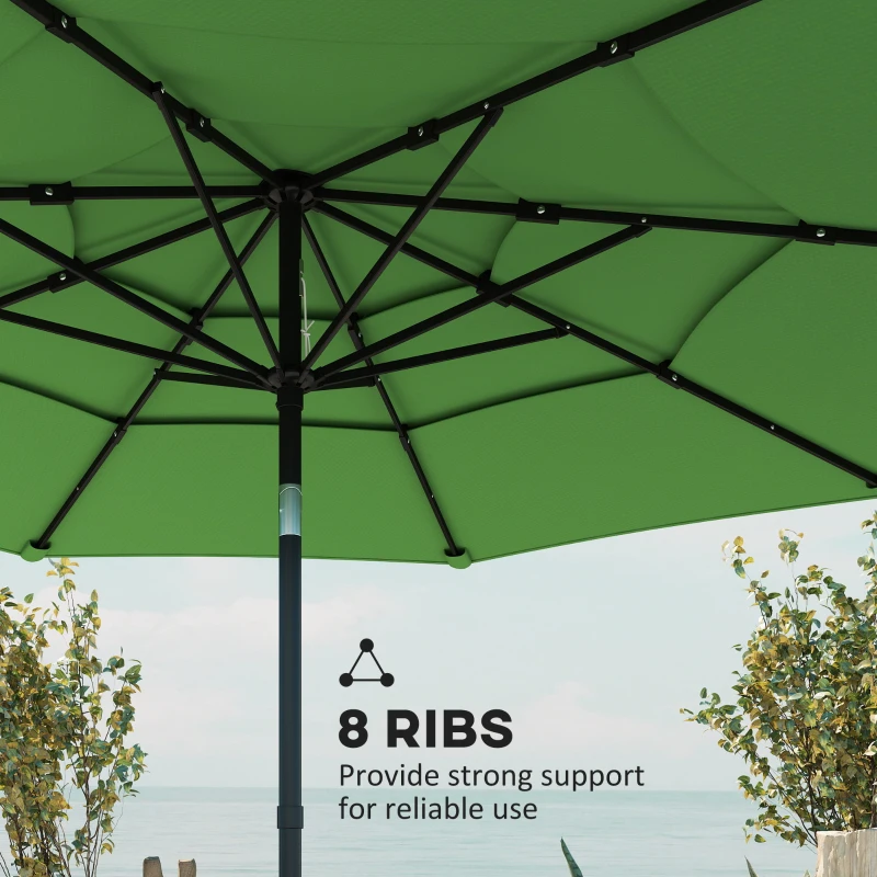 Outsunny Garden Parasol, Parasol Umbrella with 3-tier Roof, Crank Handle, Tilt Function, Polyester Canopy, Green